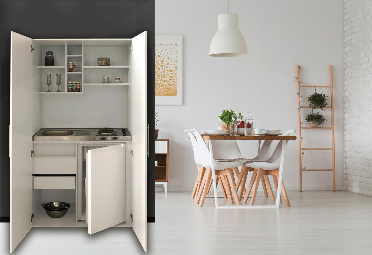 KITCHENETTE INTÉGRÉE PLACARD 104/193/67 cm  in Weiss  - couleur inox/blanc, Modern, métal/matériau de bois (104/193/67cm) - Respekta