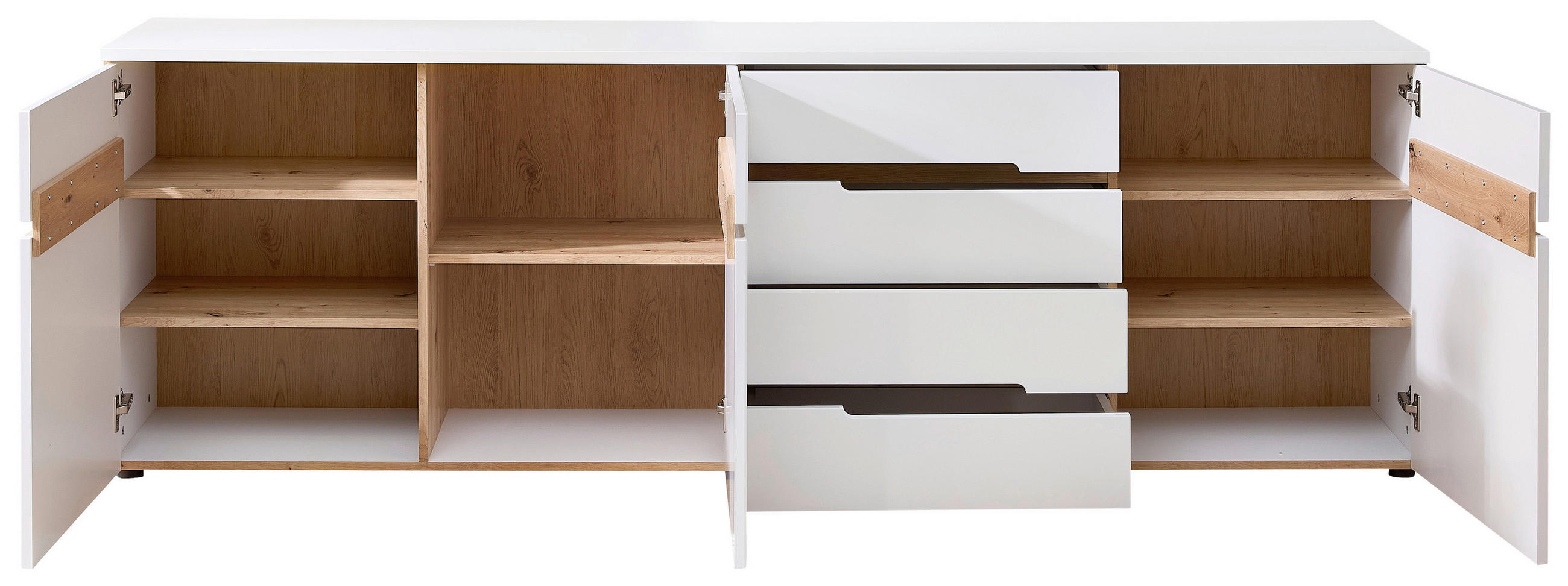 Thumbnail - Carryhome Sideboard, Weiß, Eiche Artisan, Holzwerkstoff, 4 Fächer, 4 Schublade(n) Schubladen, 230.2x75.5x43.8 cm, Wohnzi...
