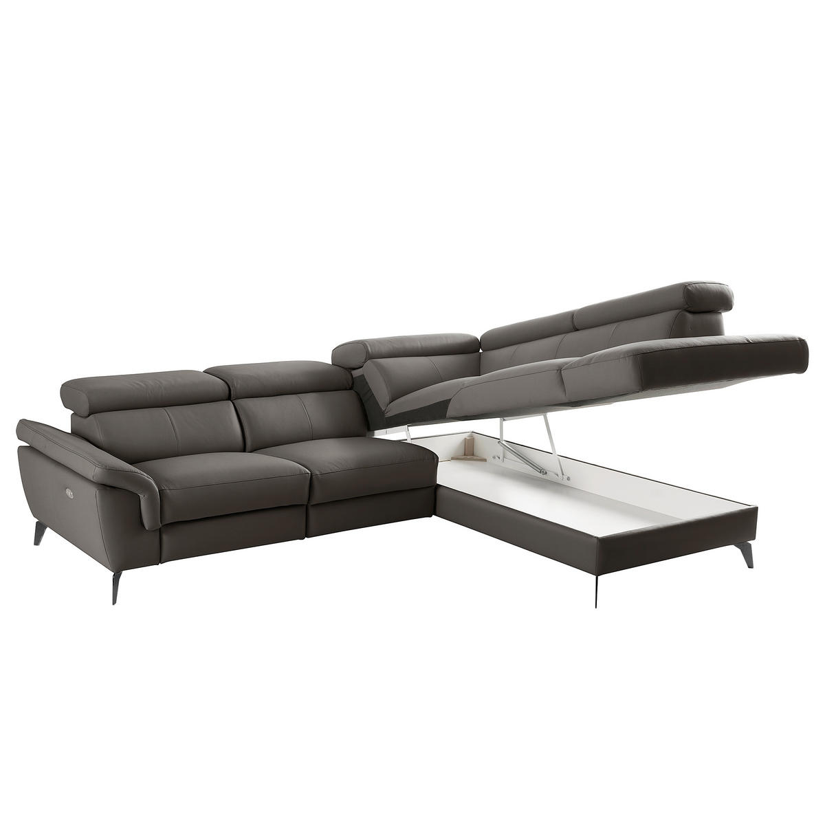 ECKSOFA Lederlook Echtleder Dunkelbraun  - Dunkelbraun/Schwarz, Design, Leder/Textil (265/210cm) - Livetastic