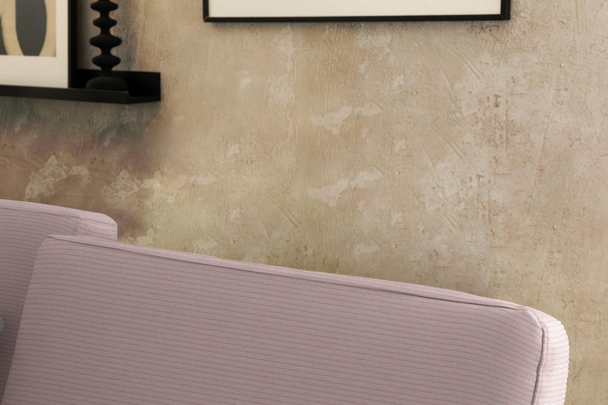 ECKSOFA  in Cord Rosa Rücken echt, Sitztiefenverstellung  185/298 cm  - Schwarz/Rosa, Design, Textil/Metall (185/298cm) - Pure Home Lifestyle