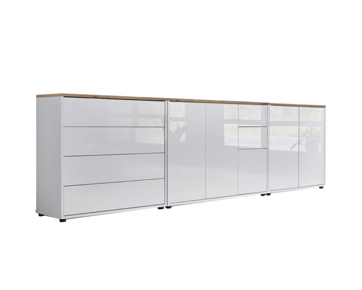 SIDEBOARD Mailand Set 7  in 263,5/73/33 cm  - Weiß Hochglanz/Schwarz, MODERN, Holzwerkstoff/Kunststoff (263,5/73/33cm) - MID.YOU
