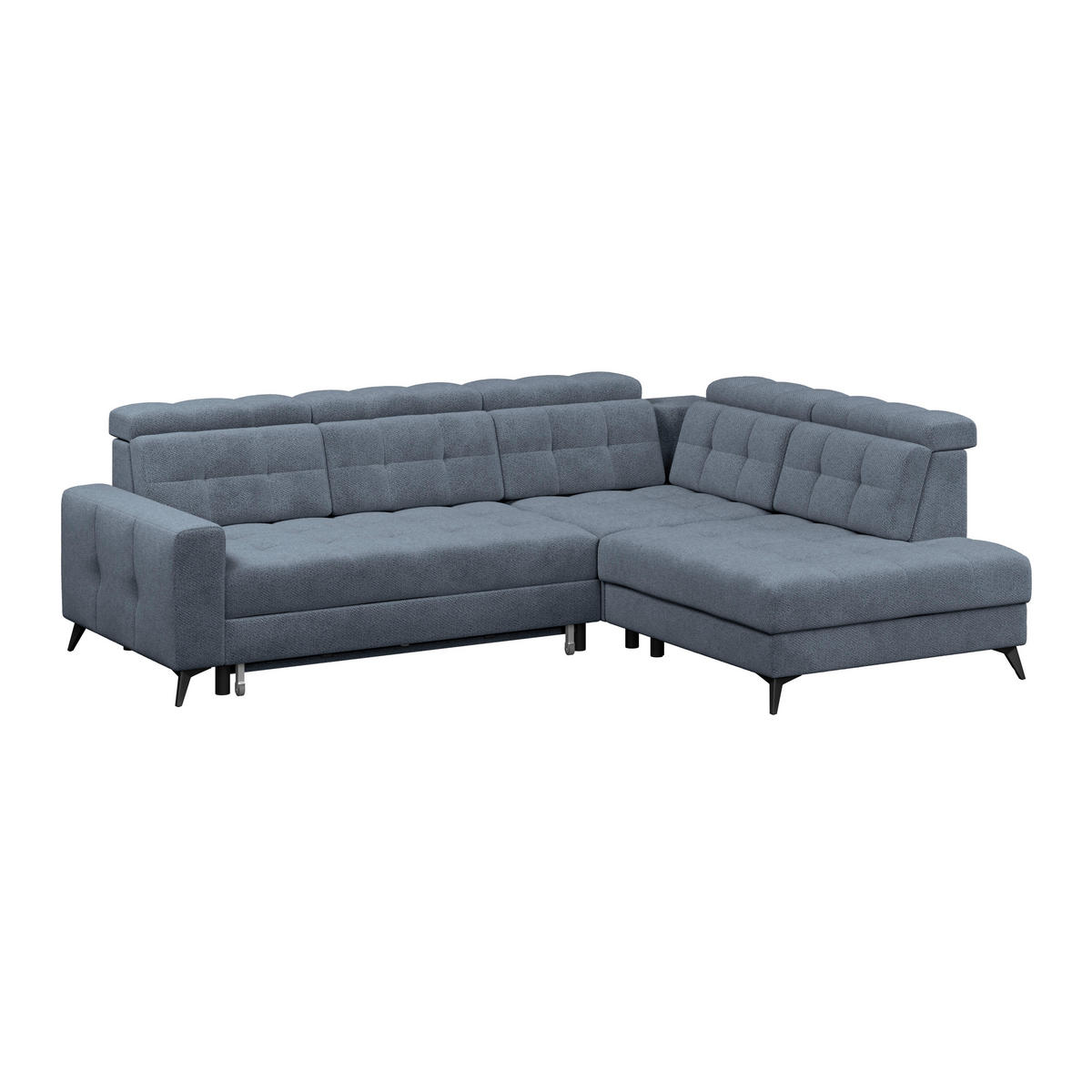 ECKSOFA BARLETTA NEW Blau Velours Bettkasten, Kopfteilverstellung, Sitztiefenverstellung, Liegefläche im Originalstoff  - Blau/Schwarz, ROMANTIK / LANDHAUS, Textil/Metall (289/228cm) - MID.YOU