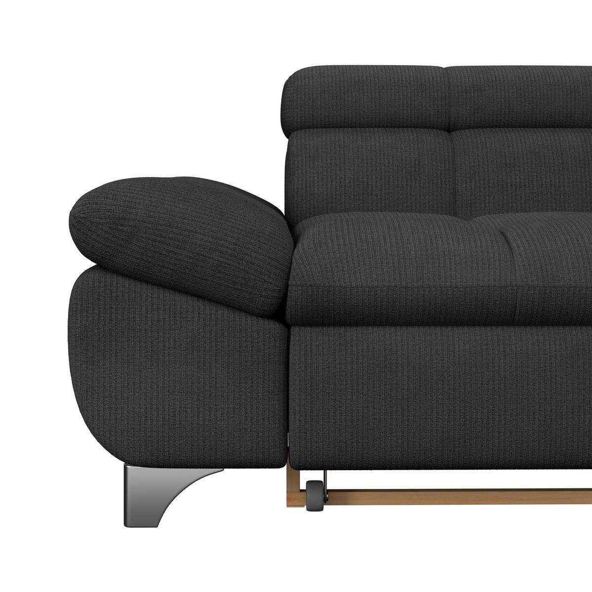 ECKSOFA Schwarz Chenille  - Chromfarben/Schwarz, KONVENTIONELL, Textil/Metall (312/234cm) - Livetastic