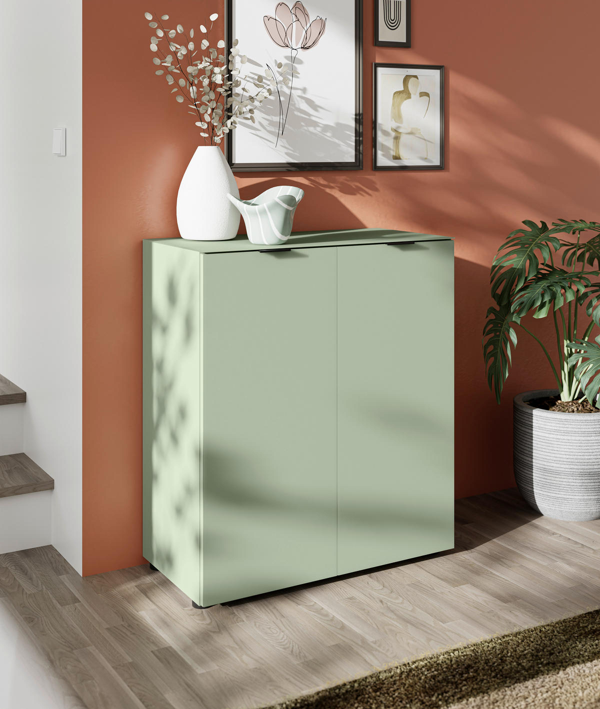 KOMMODE , 80/93/40 cm,  - Salbeigrün/Schwarz, Basics, Glas/Holzwerkstoff (80/93/40cm) - Novel