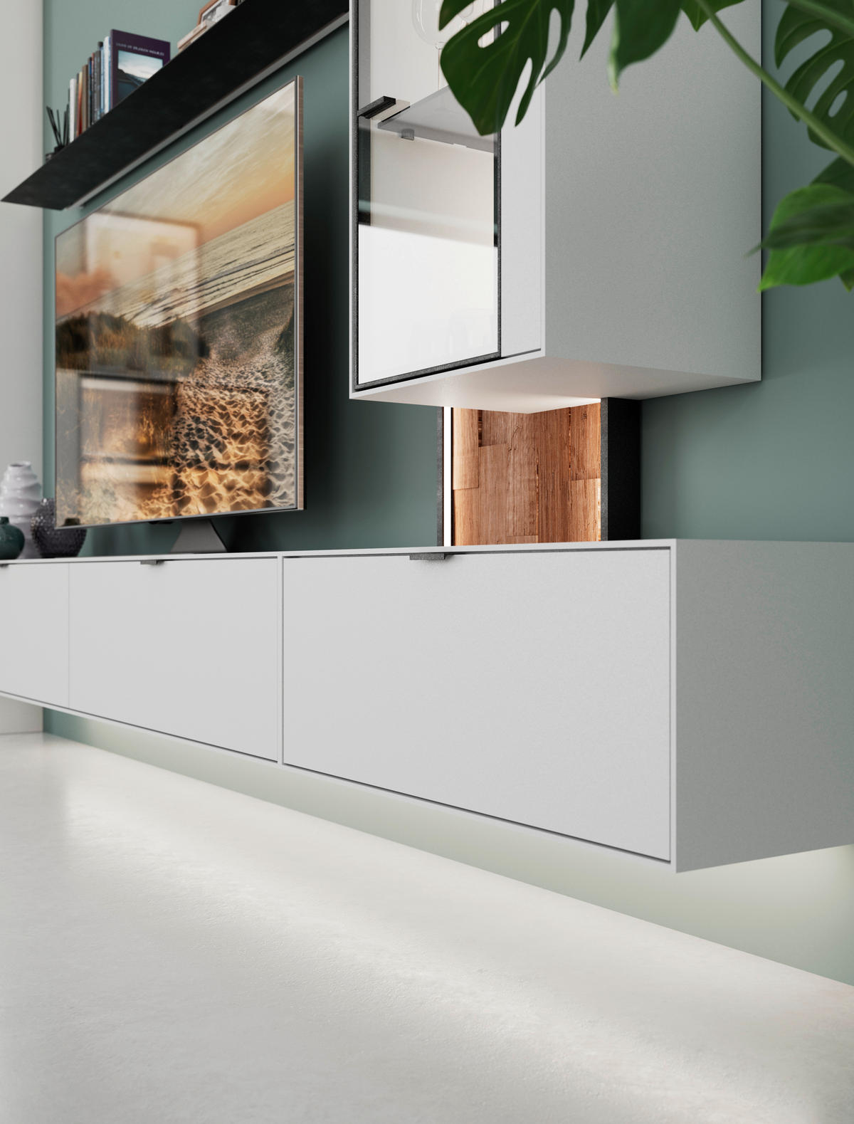 WOHNWAND  in Grau, Wildeiche 303,8/220,3/37,1 cm  - Wildeiche/Schwarz, Design, Glas/Holz (303,8/220,3/37,1cm) - Dieter Knoll