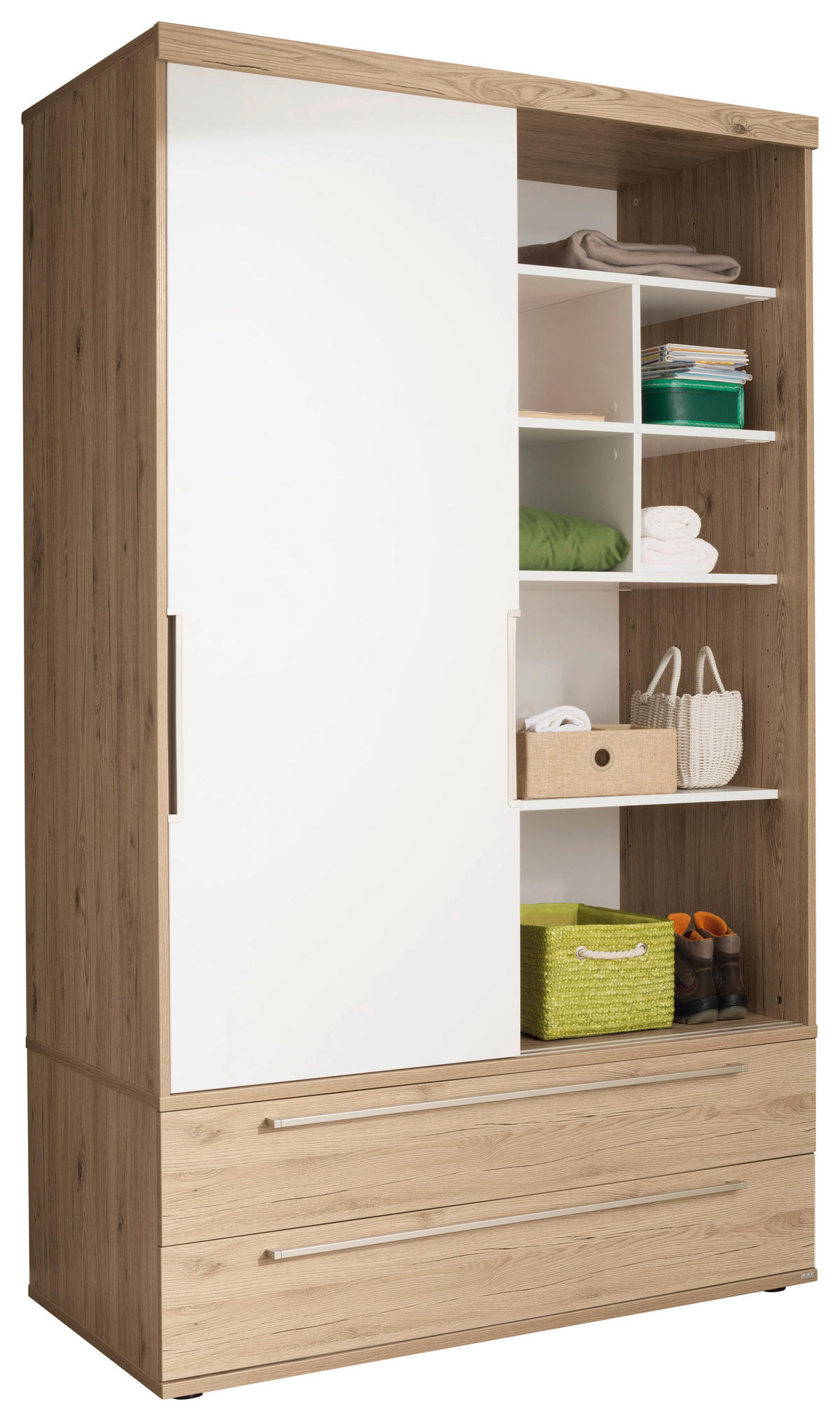  SCHIEBETÜRENSCHRANK 123,6/206,9/63,9 cm 2-türig  - Weiss/Eichefarben, Design, Holzwerkstoff/Metall (123,6/206,9/63,9cm) - Paidi
