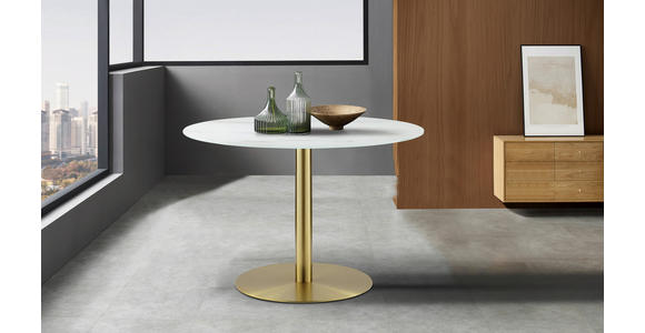 ESSTISCH in Metall, Glas 110/110/74,5 cm  - Goldfarben/Weiß, Design, Glas/Metall (110/110/74,5cm) - Ambia Home