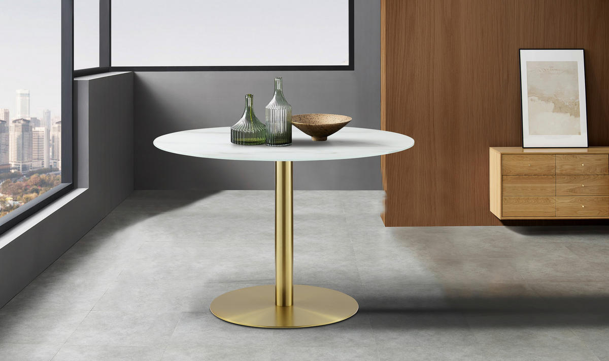 ESSTISCH in Metall, Glas 110/110/74,5 cm  - Goldfarben/Weiß, Design, Glas/Metall (110/110/74,5cm) - Ambia Home