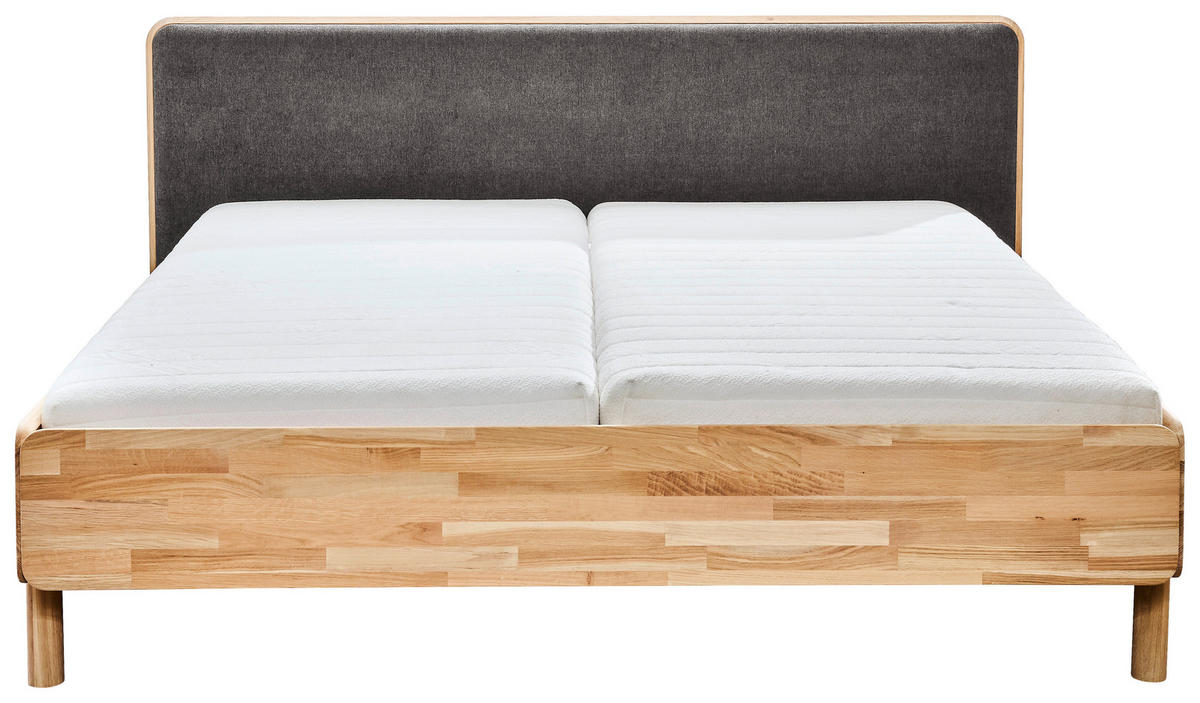 BETT 180/200 cm,  in Dunkelgrau, Wildeiche,  - Wildeiche/Dunkelgrau, Natur, Holz/Textil (180/200cm) - Linea Natura