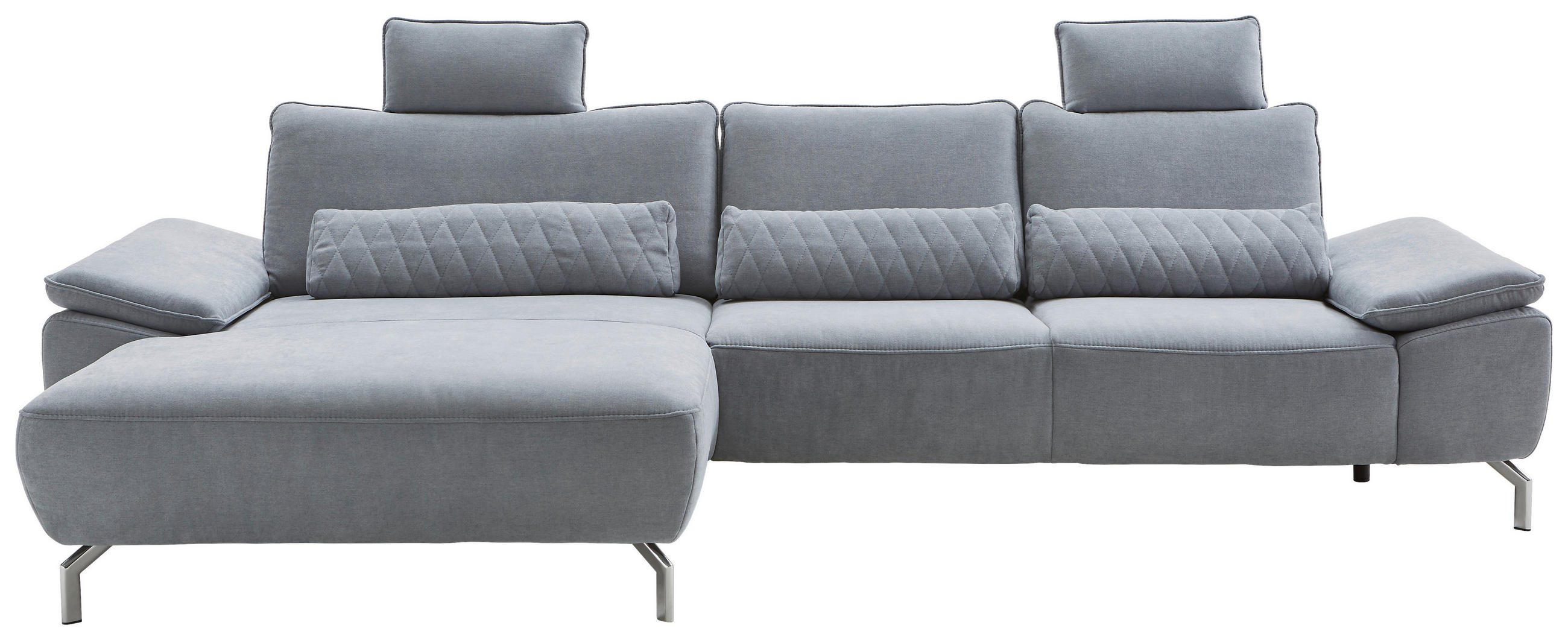 ECKSOFA MR 270 Pastellblau Chenille Rücken echt  - Chromfarben/Pastellblau, Design, Textil/Metall (181/335cm) - Musterring