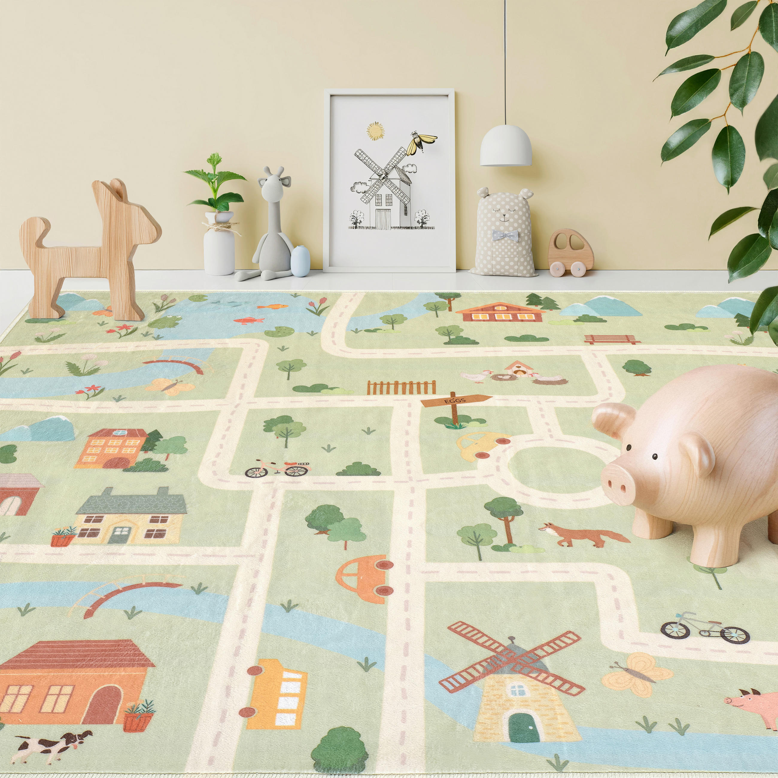 KINDERTEPPICH 120/120 cm LIVING ECOVIA  - Pastellblau/Salbeigrün, Trend, Kunststoff/Textil (120/120cm) - Lindorug