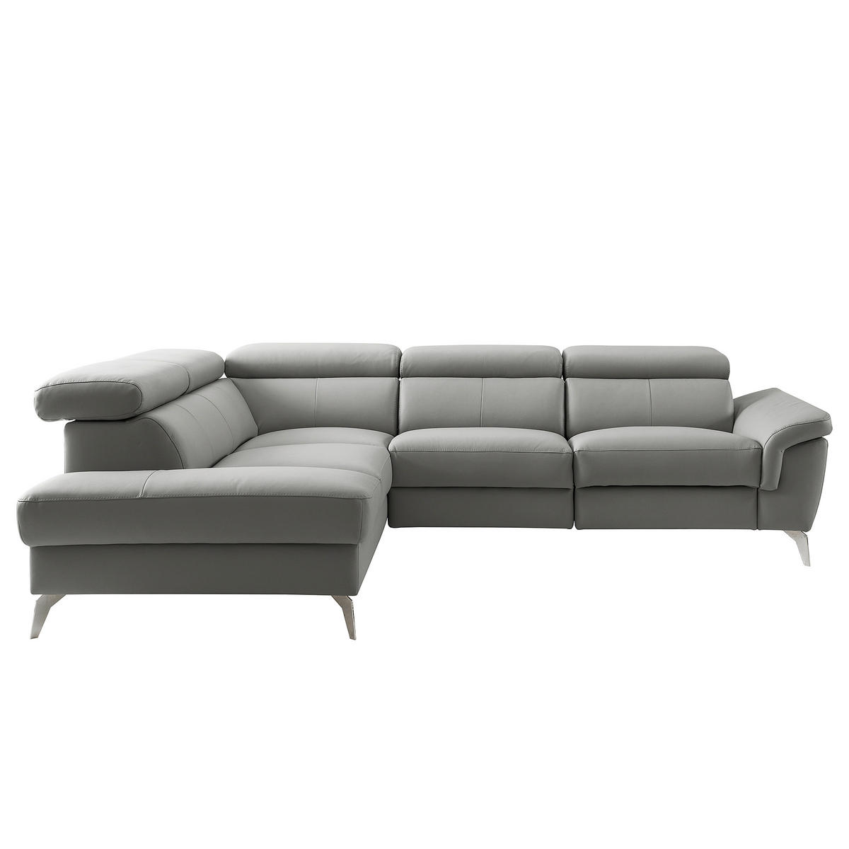 ECKSOFA SONO Anthrazit Echtleder Lederlook Bettkasten, Armteilverstellung, Kopfteilverstellung  - Chromfarben/Anthrazit, Design, Leder/Textil (210/265cm) - Livetastic