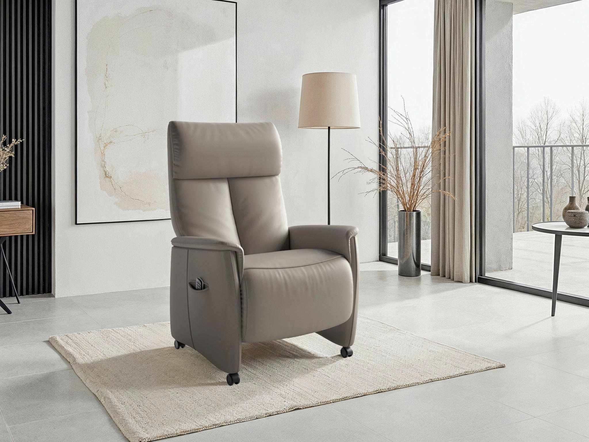 RELAXAČNÉ KRESLO, koža, sivá - čierna/sivá, Basics, koža/plast (76/110/84cm) - Sit & More