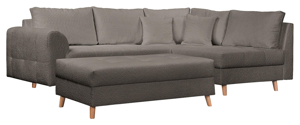 ECKSOFA inkl. Hocker Ariella in Bouclé Dunkelgrau  231/161 cm  - Dunkelgrau/Naturfarben, Design, Holz/Textil (231/161cm) - Livetastic
