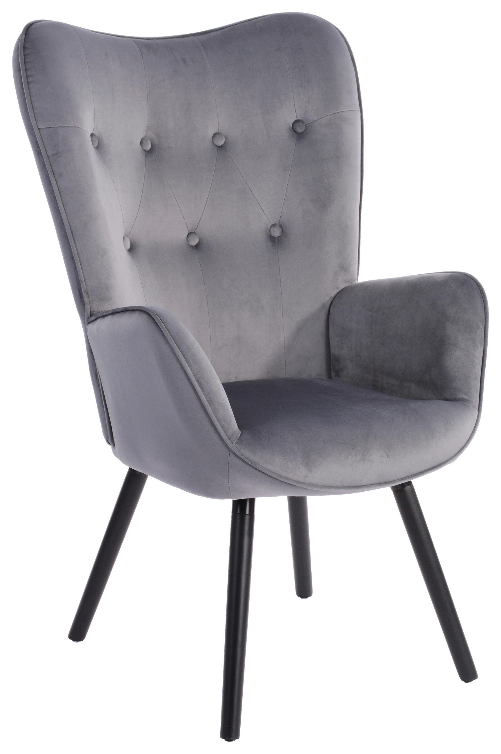 SESSEL Samt Grau    - Schwarz/Grau, Design, Holz/Textil (66/109/71cm) - Ti'me