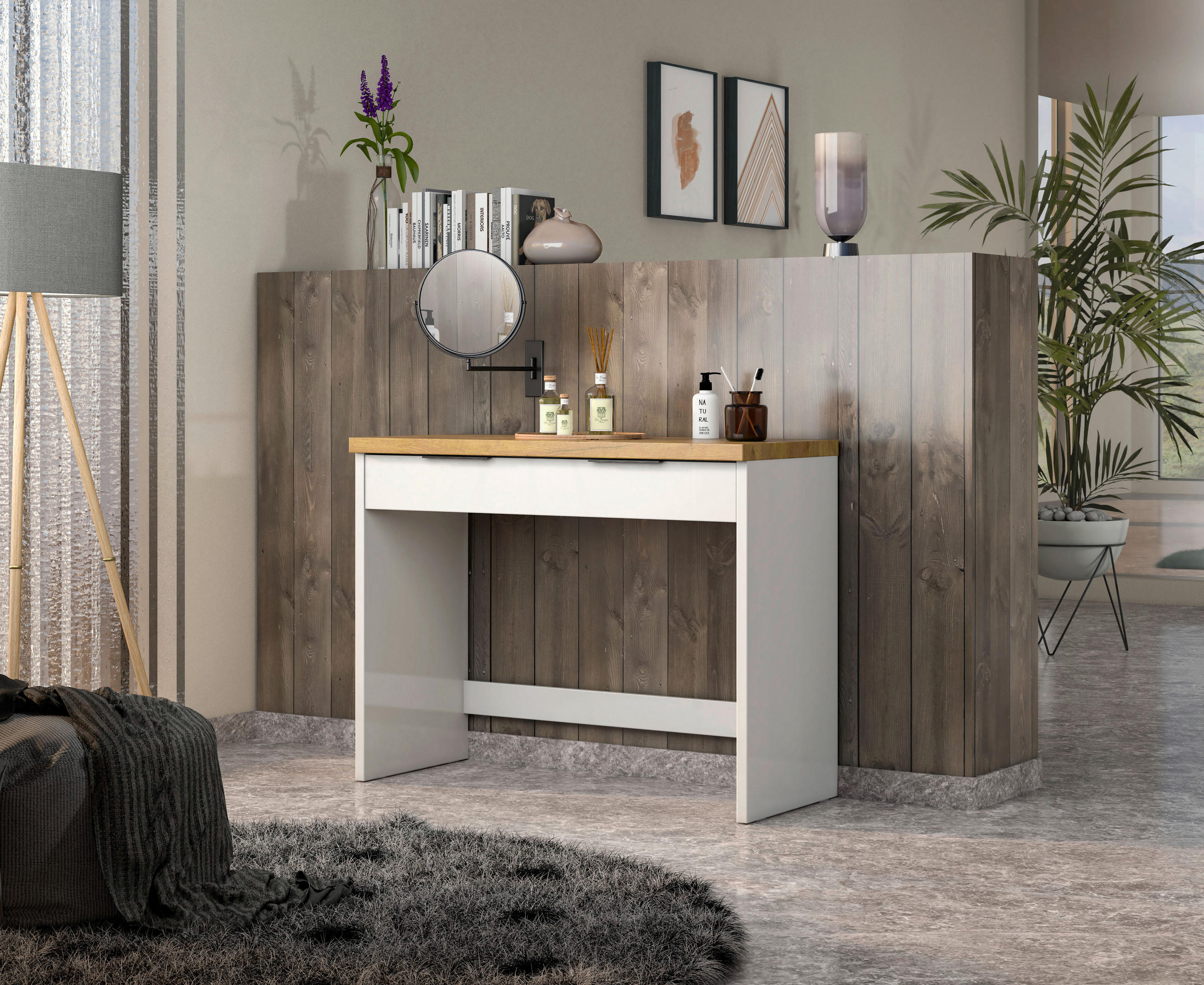 KONSOLENTISCH Weiß, Eichefarben - Eichefarben/Alufarben, Design, Holzwerkstoff/Metall (104,3/45/79,7cm) - Xora