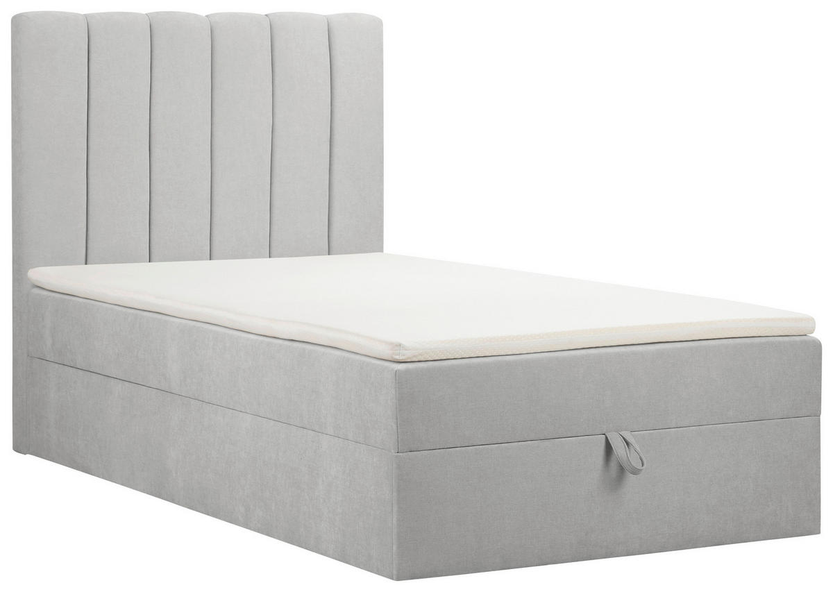 BOXBETT 100/200 cm,  in Hellgrau, Matratze, gepolstertes Kopfteil, Bettkasten, Topper, H3 = fest  - Hellgrau/Schwarz, Basics, Kunststoff/Textil (100/200cm) - Chameo