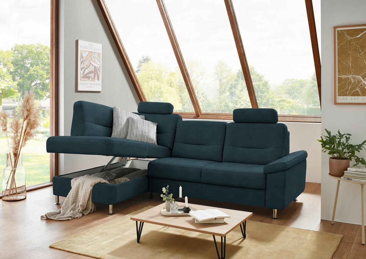 ECKSOFA Flachgewebe Opal  - Opal/Alufarben, Konventionell, Textil/Metall (160/244cm) - Beldomo Comfort