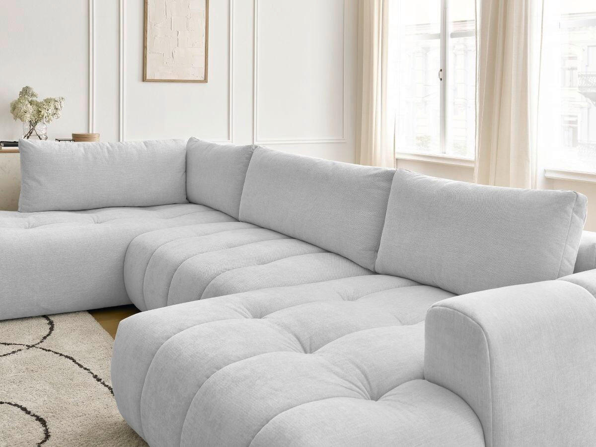 WOHNLANDSCHAFT  FUJI  Hellgrau Leinenoptik  - Hellgrau/Schwarz, MODERN, Kunststoff/Textil (204/377/160cm)
