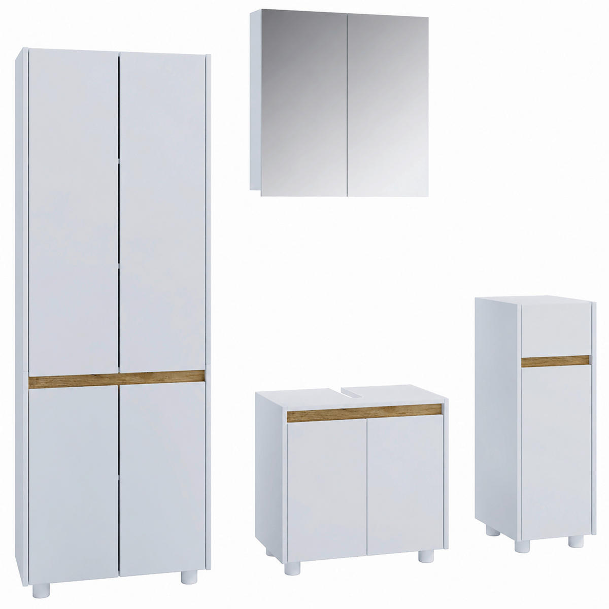 BADEZIMMER 4-teilig  in 154 cm  - Honigeiche/Silberfarben, Trend, Holzwerkstoff/Kunststoff (154cm) - MID.YOU