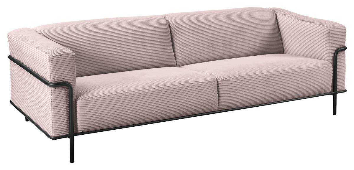 3-SITZER-SOFA in Cord Rosa  - Schwarz/Rosa, Design, Textil/Metall (236/67/96cm) - Johann Jakob