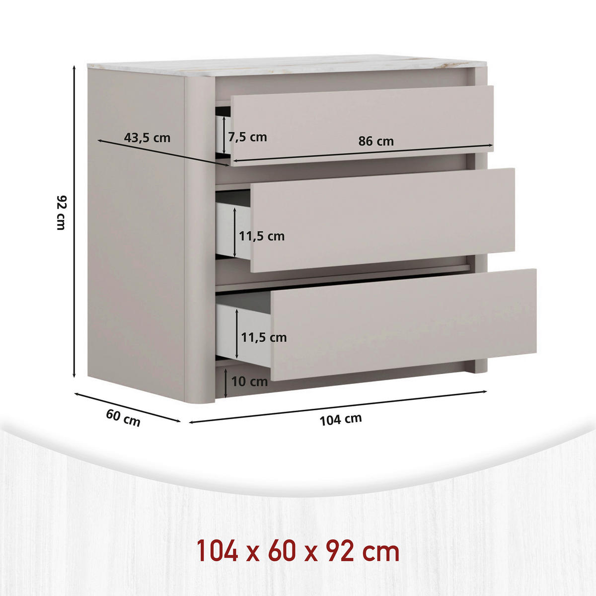 SCHUBKASTENUNTERSCHRANK 103,2/91,9/60 cm  in Weiß, Kaschmir  - Kaschmir/Weiß, MODERN, Holzwerkstoff (103,2/91,9/60cm) - home24