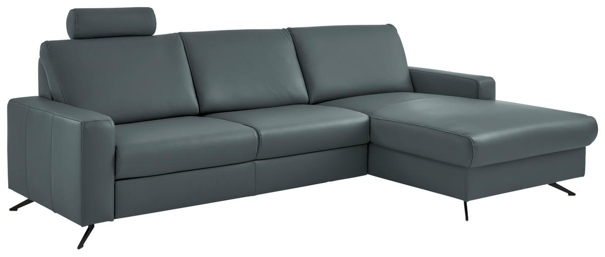 ECKSOFA in Echtleder Blaugrau  - Blaugrau/Schwarz, Design, Leder/Metall (267/165cm) - Lomoco