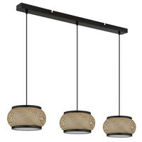 LED-HÄNGELEUCHTE 92/22/120 cm  - Schwarz/Naturfarben, Design, Holz/Kunststoff (92/22/120cm) - Globo