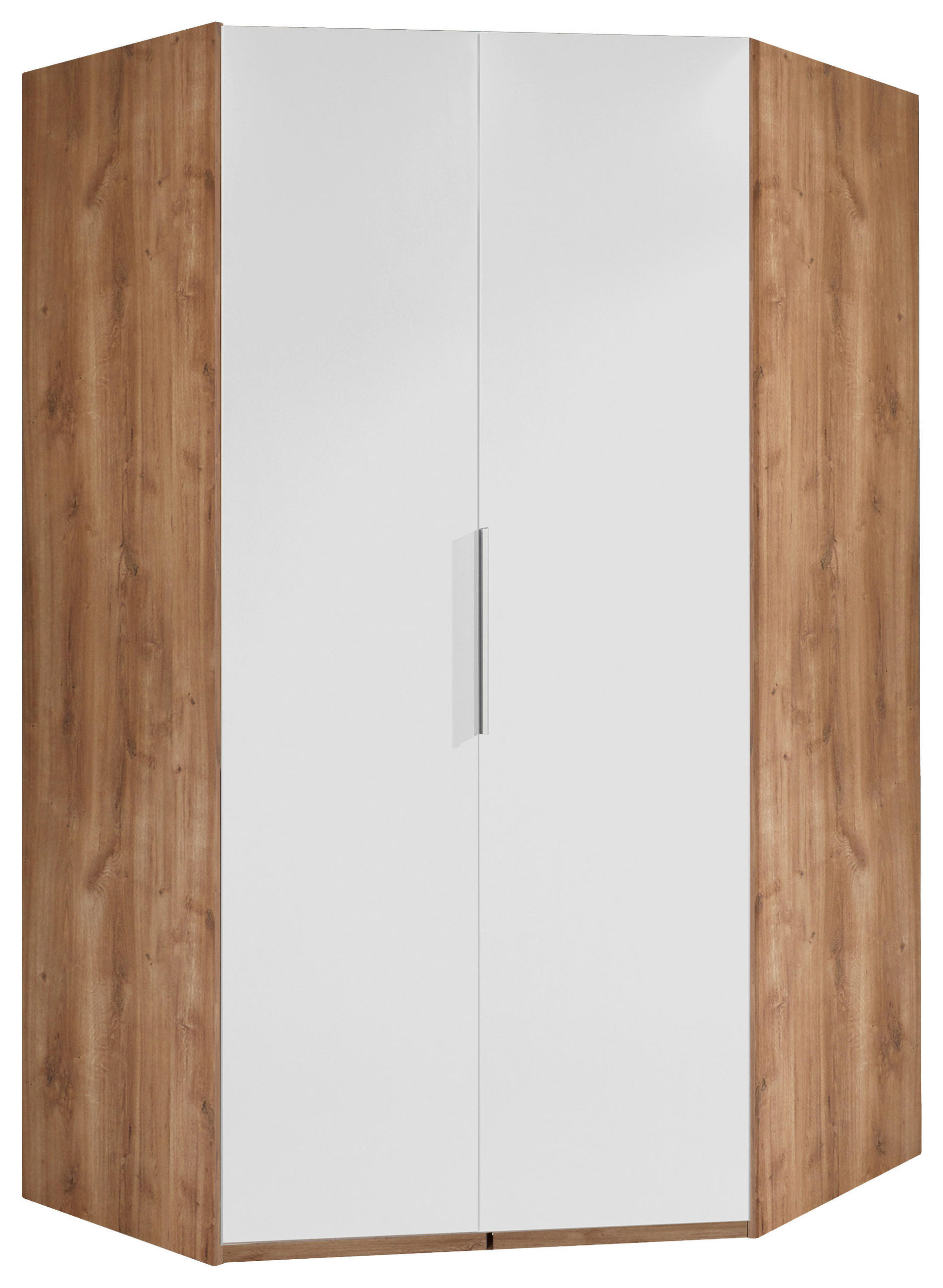 ECKSCHRANK 120/236/120 cm,  in Weiß, Eichefarben  - Chromfarben/Eichefarben, MODERN, Holzwerkstoff (120/236/120cm) - MID.YOU