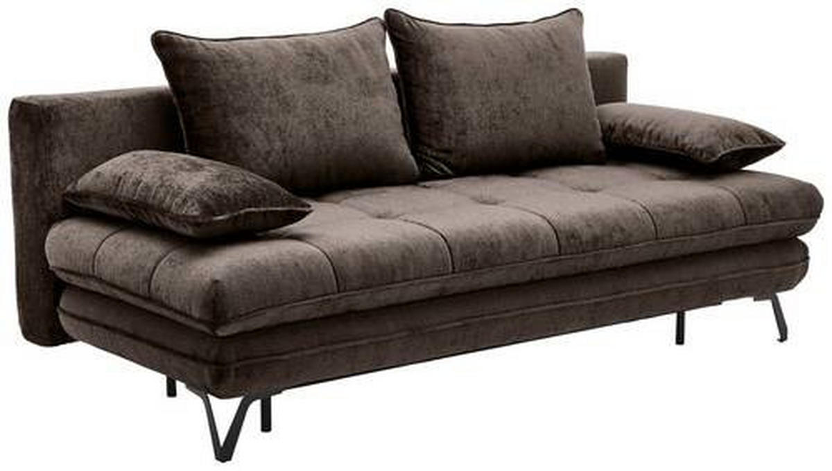 SCHLAFSOFA Samt Braun  - Schwarz/Braun, Design, Textil/Metall (205/79-96/85cm) - Novel