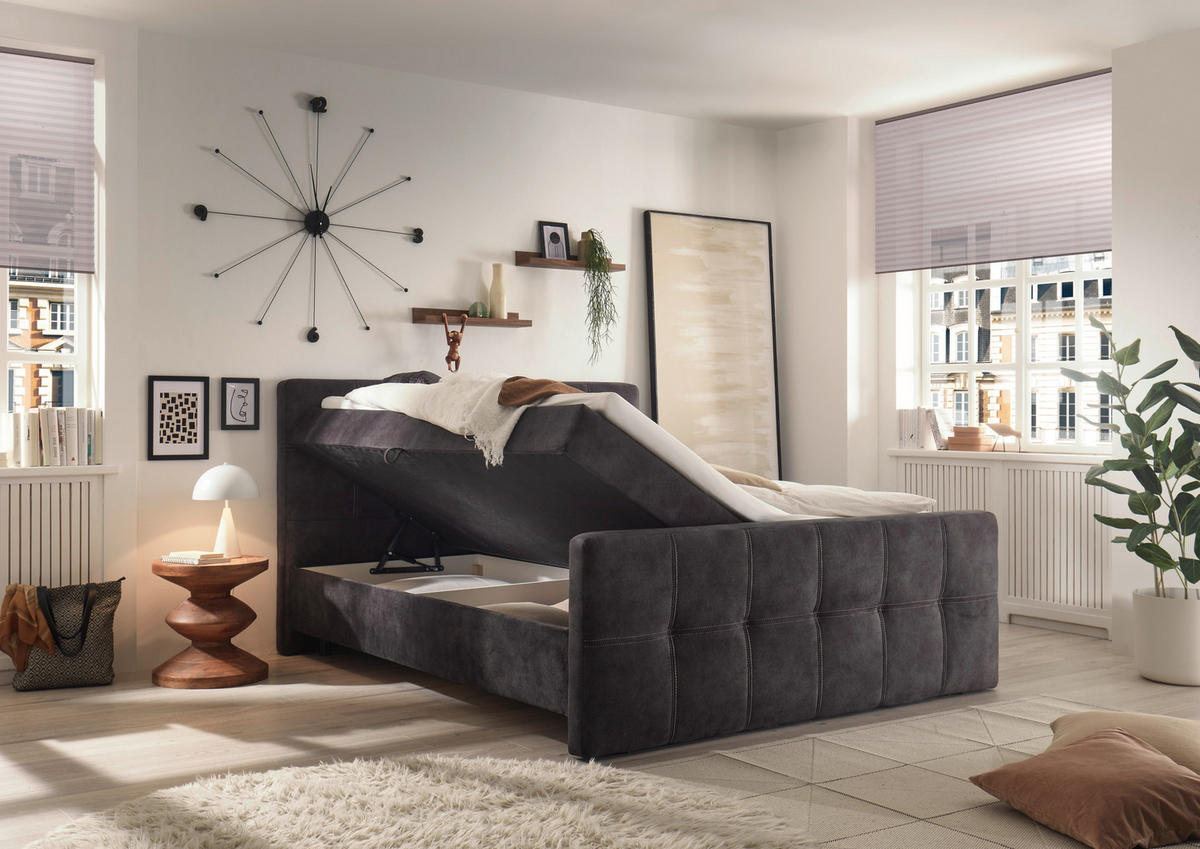 BOXBETT 160/200 cm  in Dunkelbraun  - Dunkelbraun/Schwarz, Modern, Holzwerkstoff/Kunststoff (160/200cm) - MID.YOU