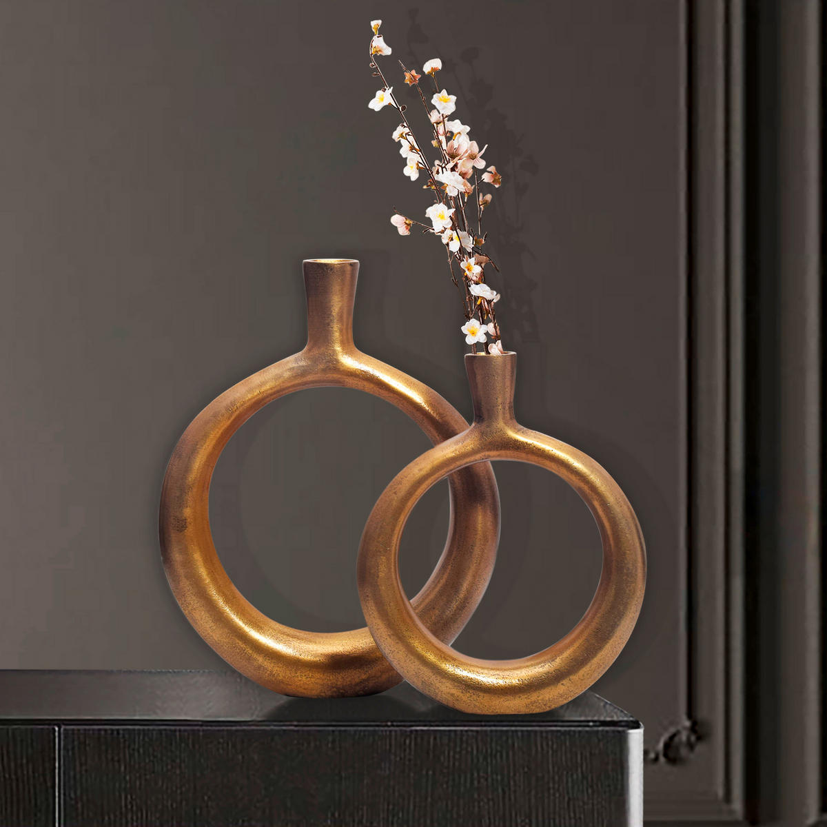 DEKOVASE  - Goldfarben, Design, Metall (35/45/7cm) - Livetastic