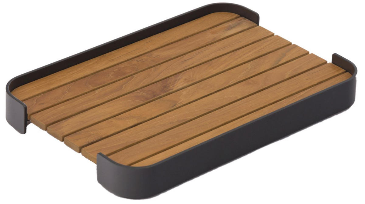 TABLETT Holz, Metall Teakholz  - Graphitfarben/Teakfarben, Design, Holz/Metall (48/5/32,5cm) - Zebra 