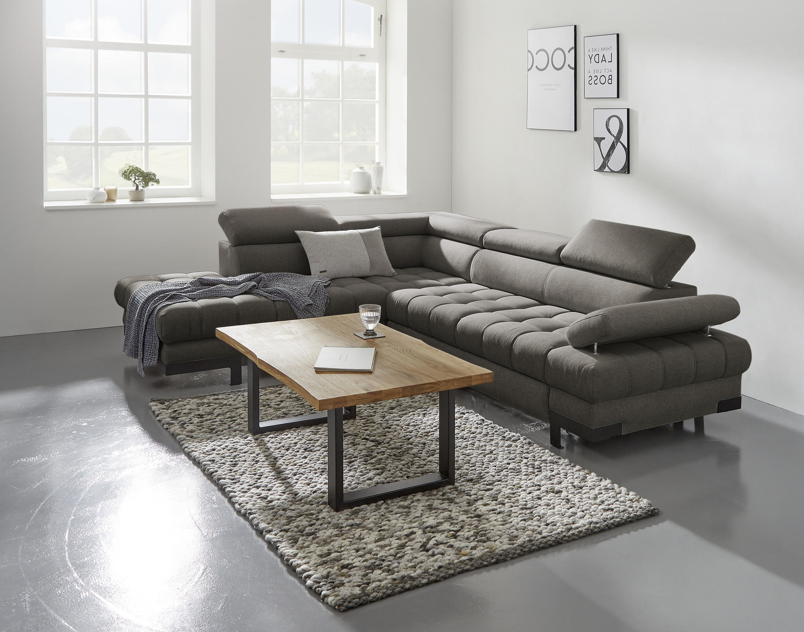 ECKSOFA Dunkelbraun Webstoff  - Dunkelbraun/Schwarz, Design, Textil/Metall (263/223cm) - Welnova