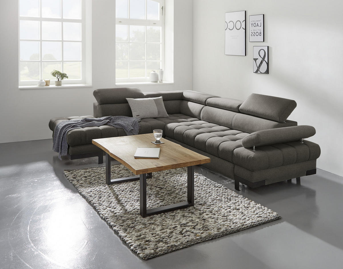 ECKSOFA Dunkelbraun Webstoff  - Dunkelbraun/Schwarz, Design, Textil/Metall (263/223cm) - Welnova