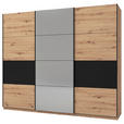 SCHWEBETÜRENSCHRANK 3-türig Schwarz, Eichefarben  - Eichefarben/Schwarz, Basics, Glas/Holzwerkstoff (262,5/224/62,5cm) - Xora