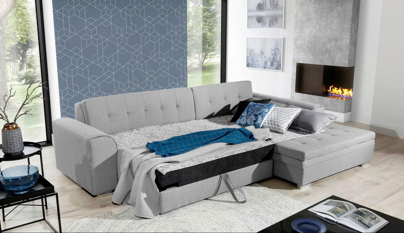 ECKSOFA  Anthrazit Webstoff  - Chromfarben/Anthrazit, Design, Kunststoff/Textil (296/194cm) - MID.YOU