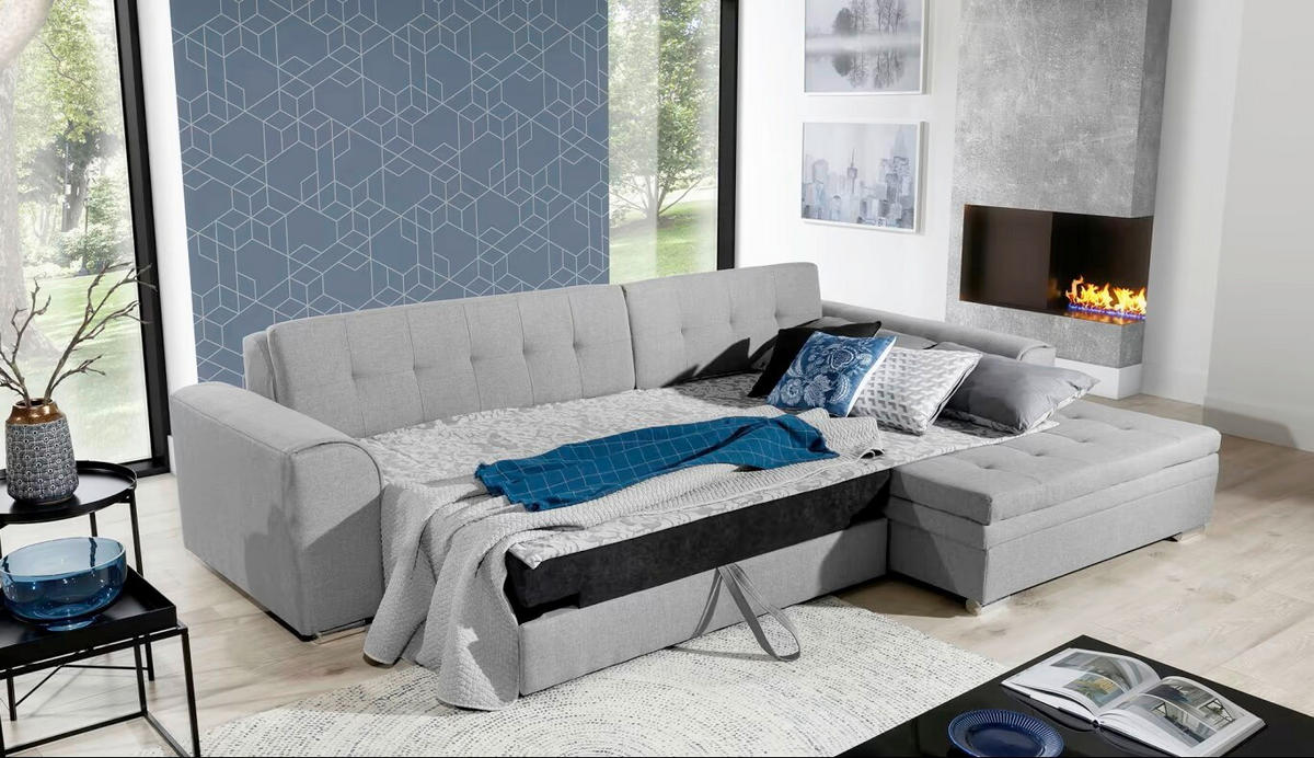 ECKSOFA in Webstoff Anthrazit  296/194 cm  - Chromfarben/Anthrazit, Design, Kunststoff/Textil (296/194cm) - MID.YOU