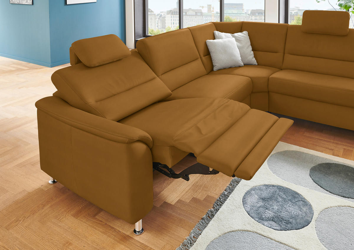 ECKSOFA in Echtleder Dunkelgelb  - Dunkelgelb/Alufarben, Konventionell, Leder/Metall (290/249cm) - Beldomo Premium