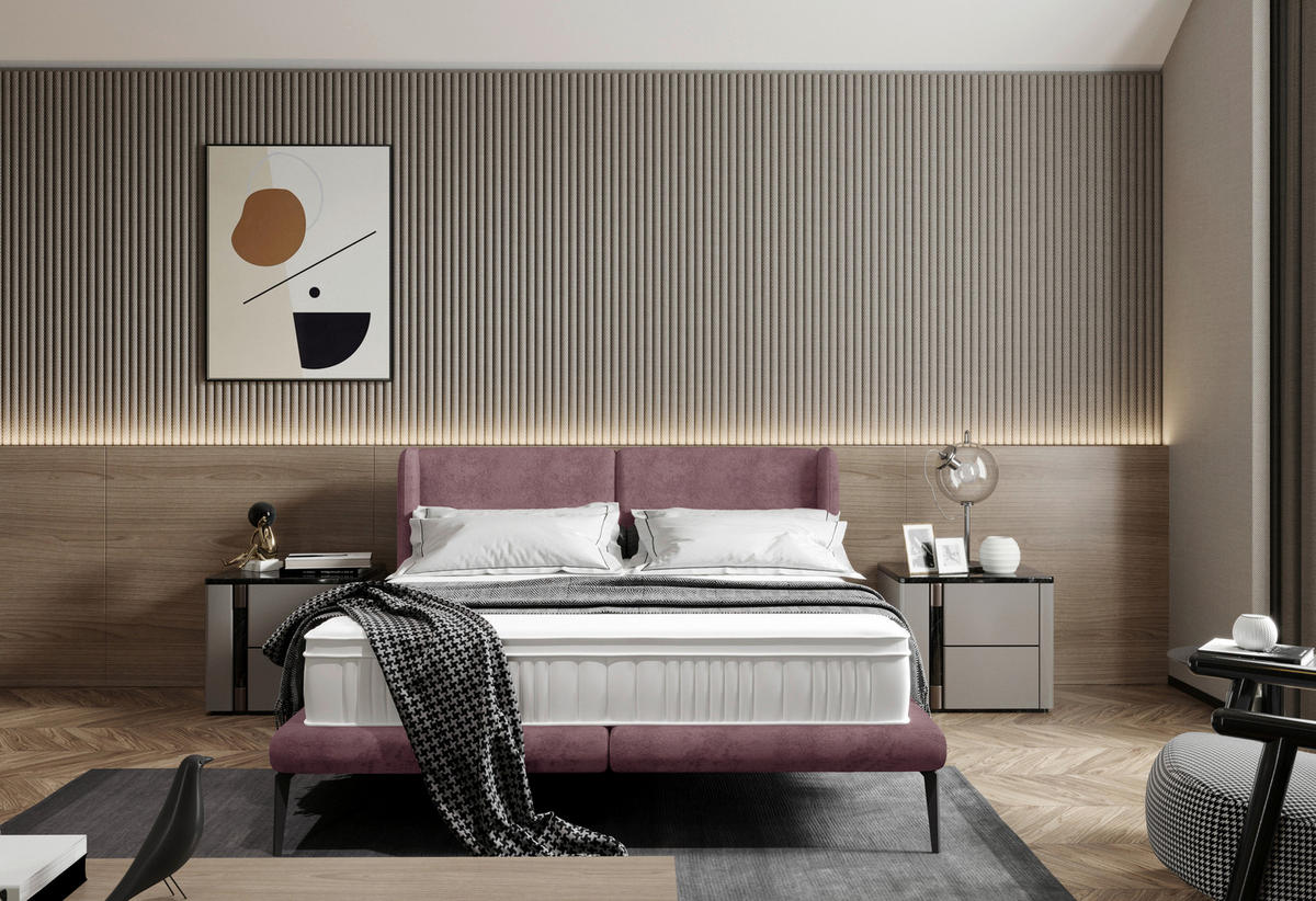 Polsterbett inkl. Matratze Topper, gepolstertes Kopfteil, Matratze 180/200 cm  in Altrosa  - Creme/Altrosa, MODERN, Textil/Metall (180/200cm) - Livetastic