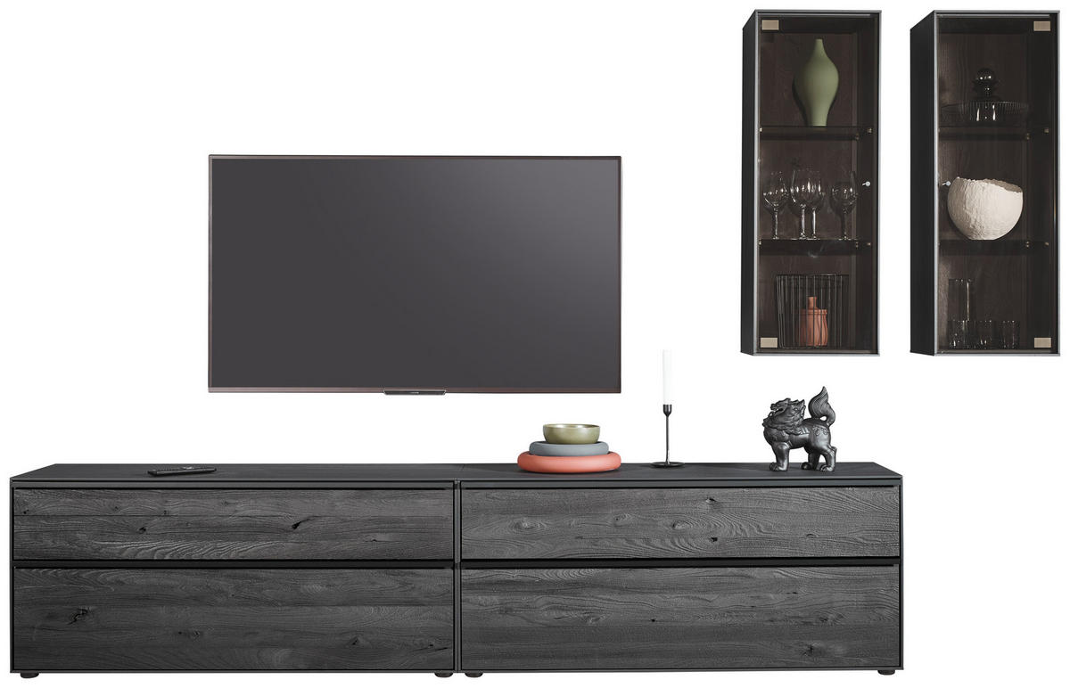 WOHNWAND  in Anthrazit 308/204/49 cm  - Anthrazit/Schwarz, Design, Glas/Holz (308/204/49cm) - Johann Jakob