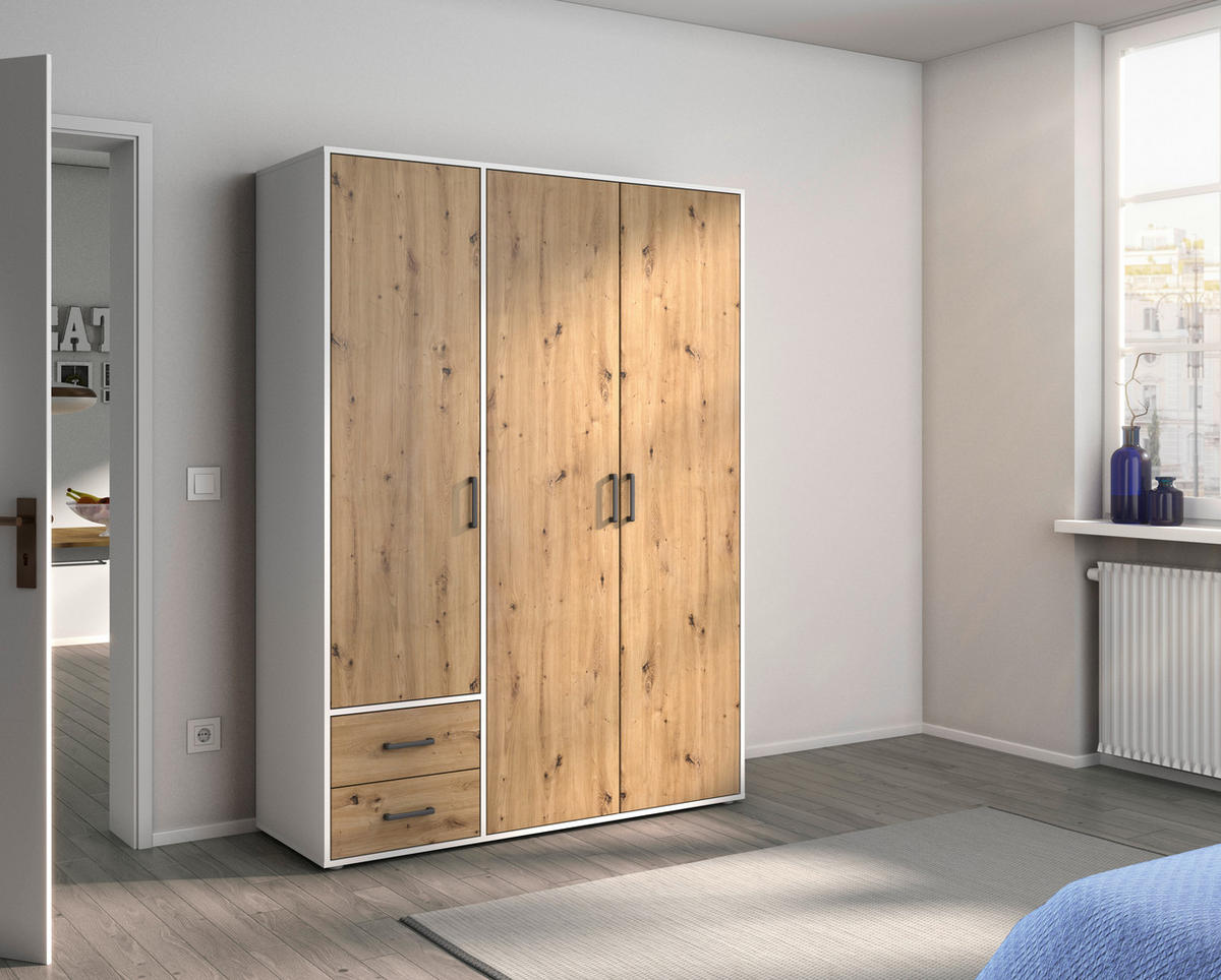 DREHTÜRENSCHRANK in Weiss, Eiche Artisan  - Weiss/Eiche Artisan, Modern, Holzwerkstoff/Kunststoff (140/194/53cm) - Rauch Möbel