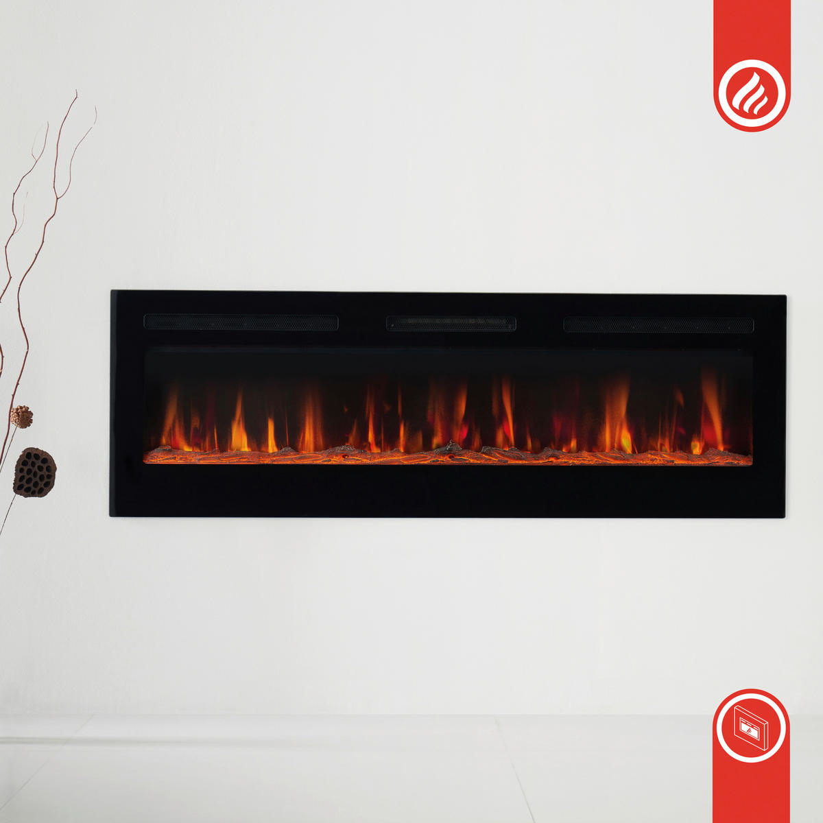 ELEKTROKAMIN - Schwarz, Basics, Glas/Metall (91,4/46,6/11,39cm)