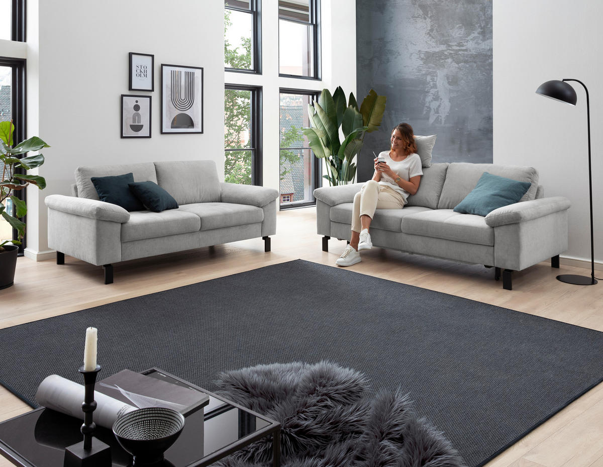 2,5-SITZER in Velours Silberfarben  - Silberfarben/Schwarz, Design, Textil/Metall (206/86/97cm) - Pure Home Lifestyle