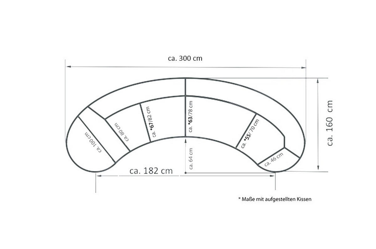 WOHNLANDSCHAFTOttomane rechts, organische Form  in Cord Graubraun  - Graubraun/Schwarz, Design, Kunststoff/Textil (160/300cm) - Livetastic