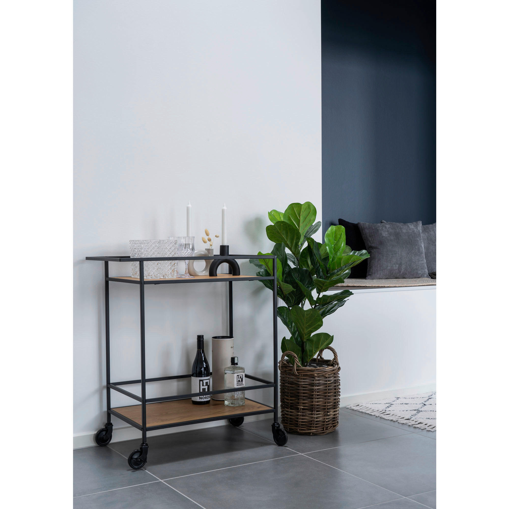 SERVIERWAGEN Schwarz, Hellbraun  - Hellbraun/Schwarz, Basics, Holzwerkstoff/Metall (40/79/68cm)