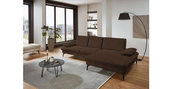 ECKSOFA in Chenille, Mikrofaser Dunkelbraun 299/157 cm - Dunkelbraun/Schwarz, Design, Textil/Metall (299/157cm) - Dieter Knoll