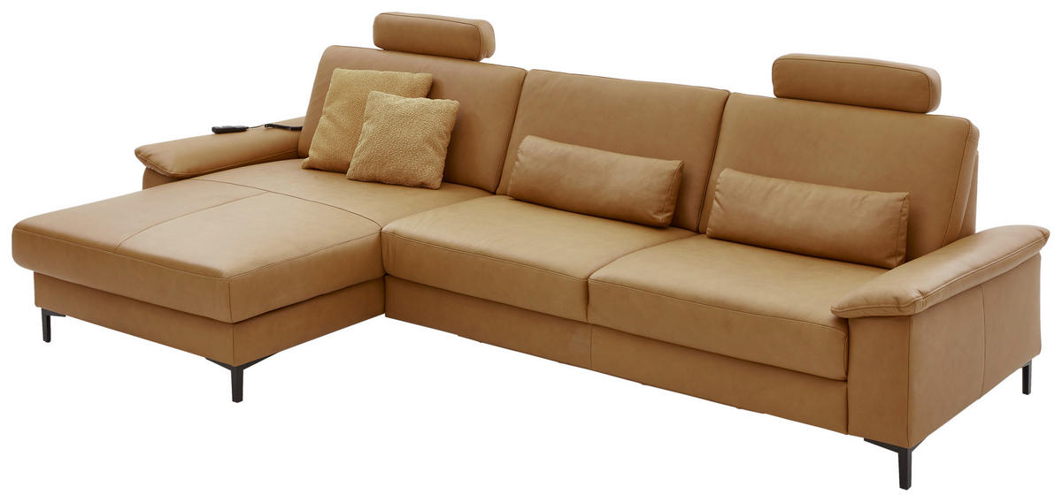 ECKSOFA in Echtleder Currygelb  - Currygelb/Schwarz, Design, Leder/Metall (176/334cm) - Dieter Knoll