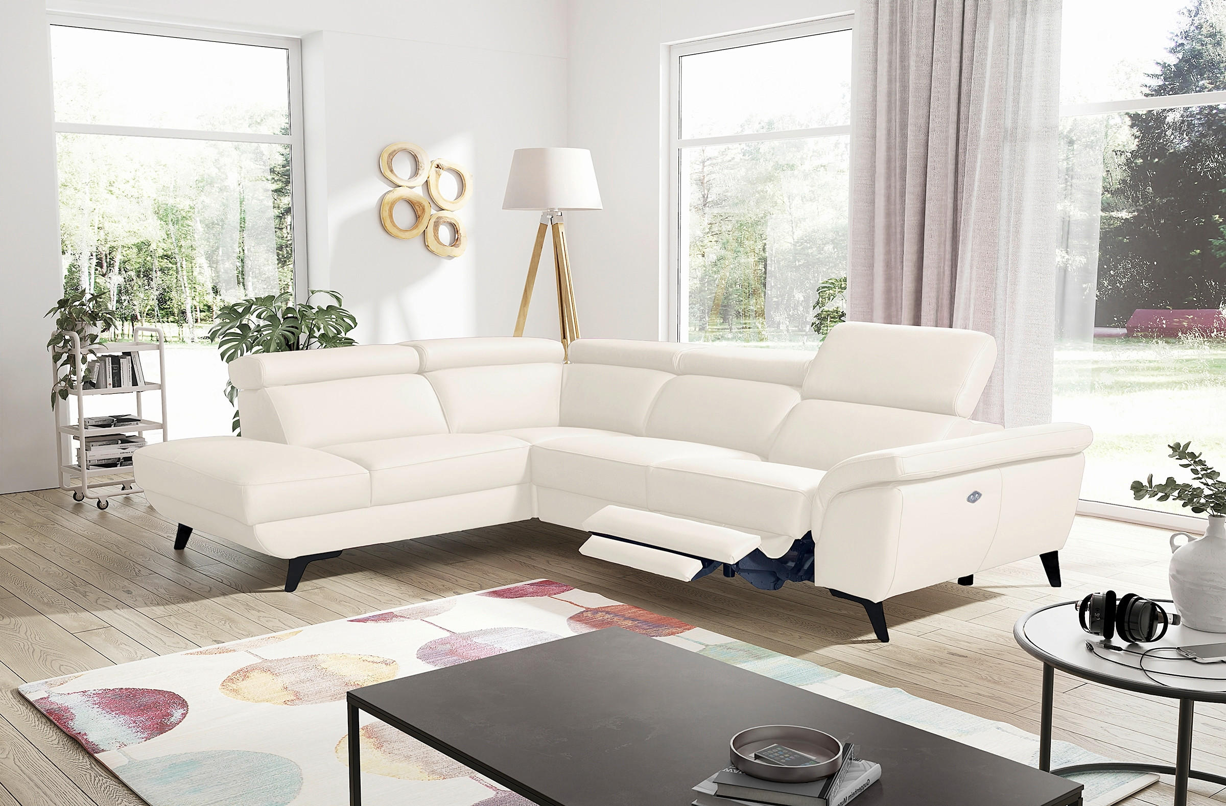 ECKSOFA DALLAS in Echtleder Creme  228/283 cm  - Creme/Schwarz, Design, Leder/Metall (228/283cm) - Livetastic
