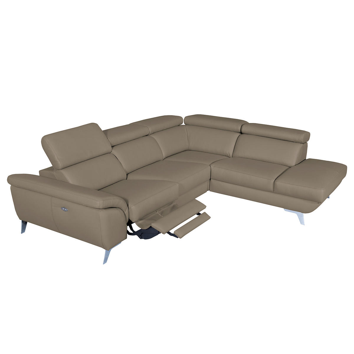 ECKSOFA  in Echtleder Taupe  283/228 cm  - Taupe/Silberfarben, Design, Leder/Metall (283/228cm) - Livetastic
